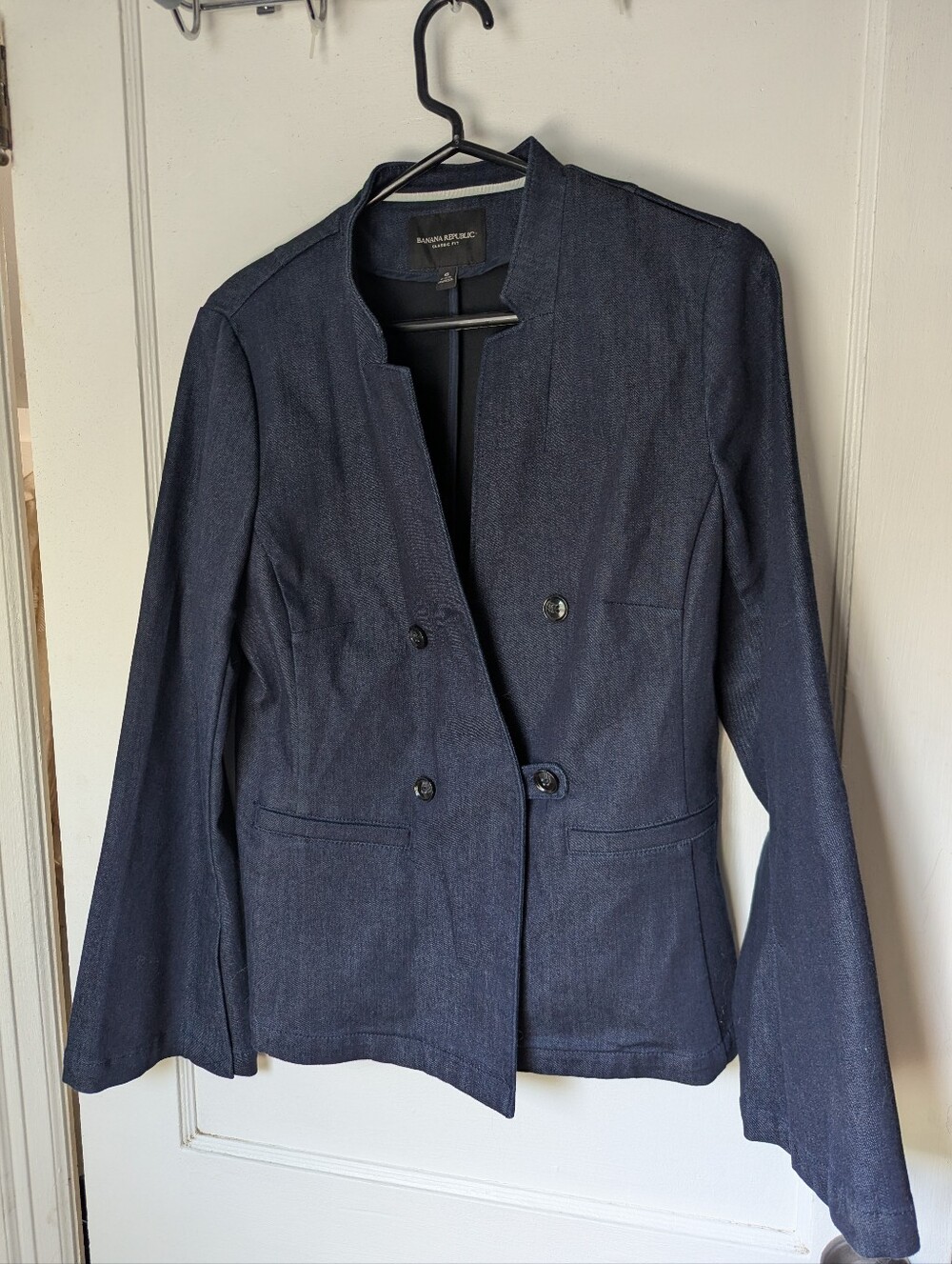 Banana Republic Women's Indigo/Navy Double-Breasted Collarless Blazer
